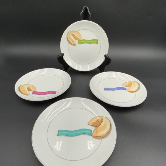 Set of 4 Fortune Cookie Appetizer Plates Nancy Green Boston Warehouse Trdg 2002 - Picture 7 of 8